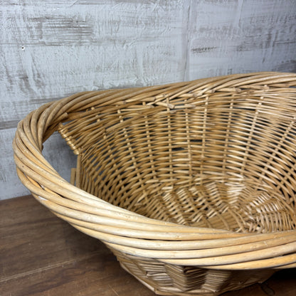 Vintage Oval Wicker Basket with Woven Handles