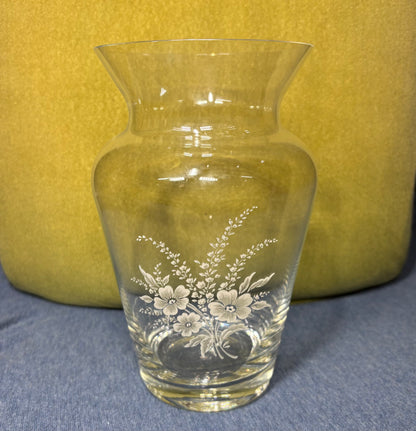 Floral Etched Glass Vase