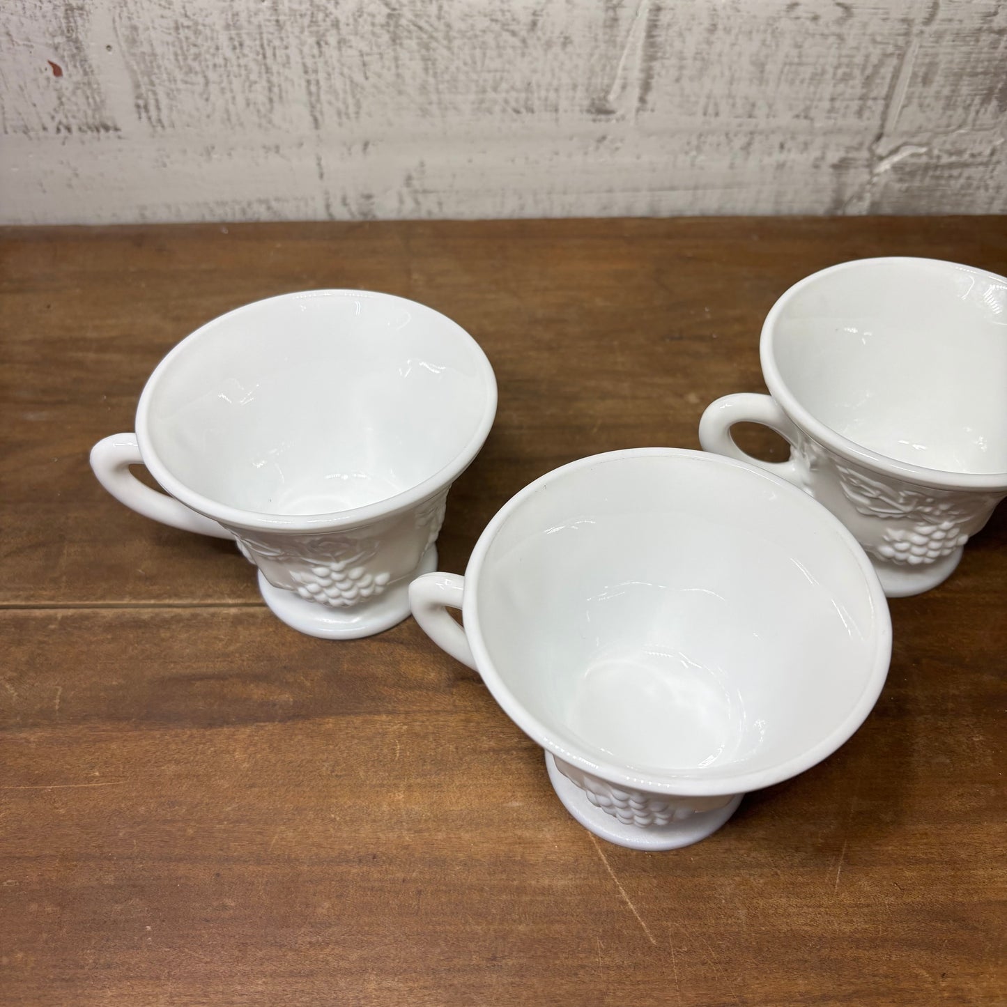 Vintage White Milk Glass Indiana Colony Harvest Grape Pedestal Tea Cups