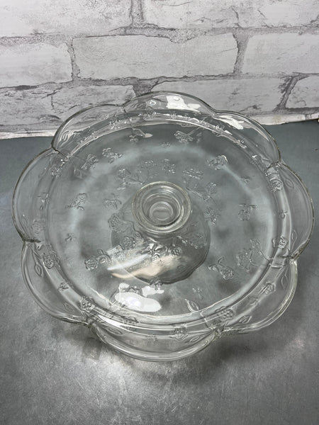 Vintage Raised Floral Pattern Glass Cake Stand