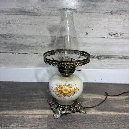 Vintage Floral Milk Glass Hurricane Lamp