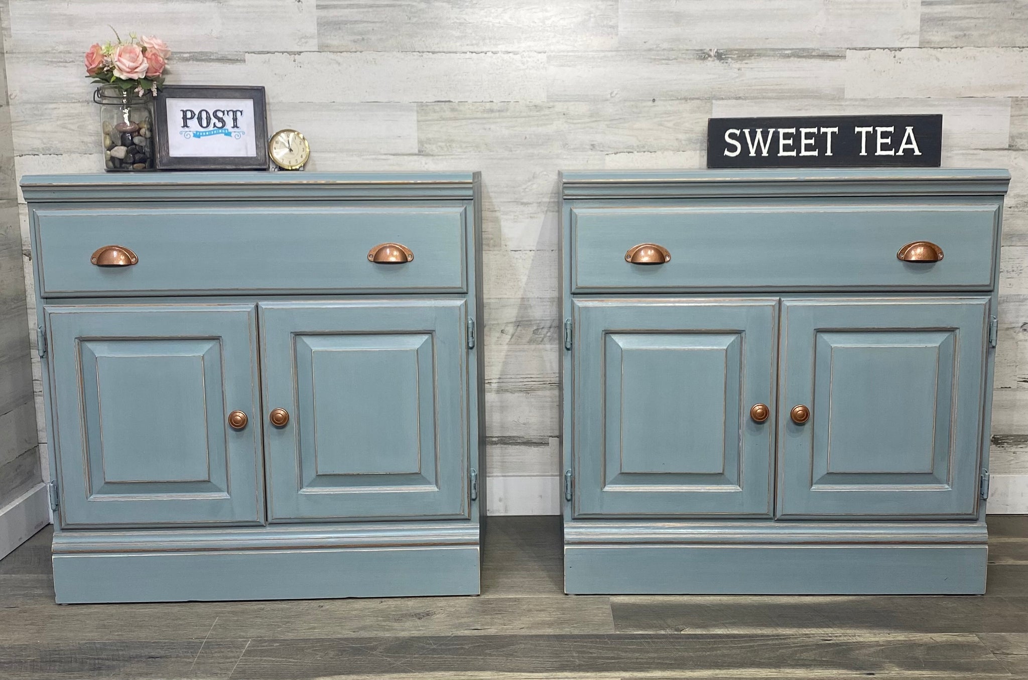 Set Of 2 XL Nightstands Blue Gray