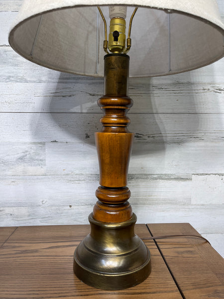 Mid Century Maple & Brass Candle Stick Table Lamp