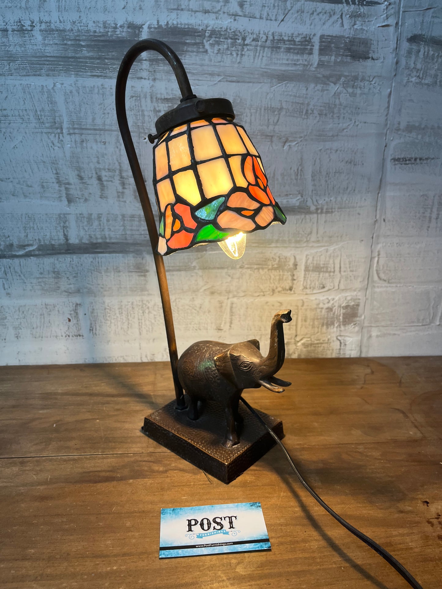 Stained Slag Glass Tulip Gooseneck Elephant Desk Lamp