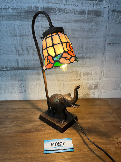 Stained Slag Glass Tulip Gooseneck Elephant Desk Lamp