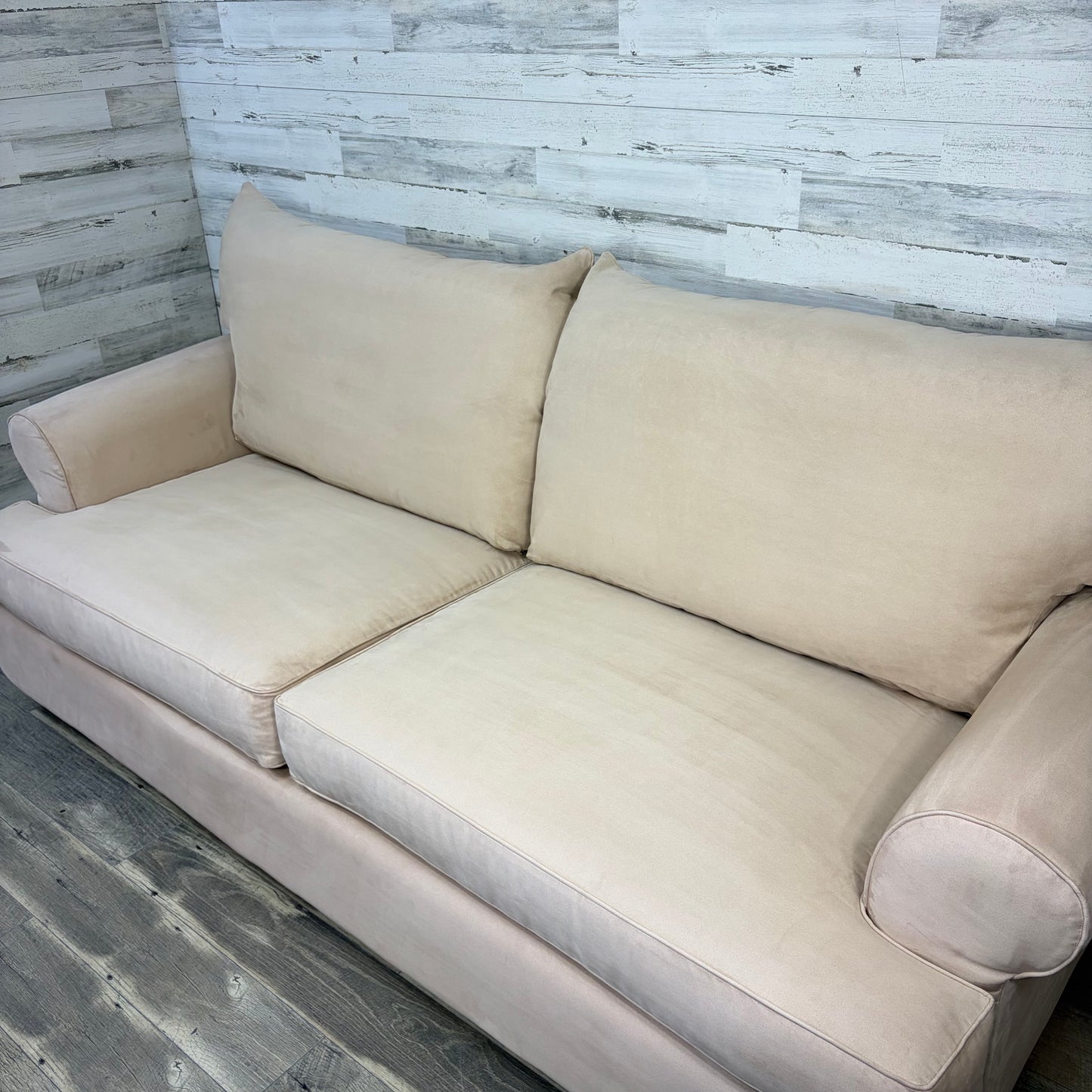 Beige Microsuede Sofa Couch