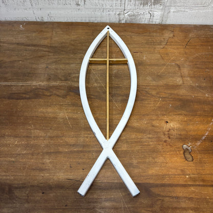 White Metal Ichthys Jesus Fish Wall Decor