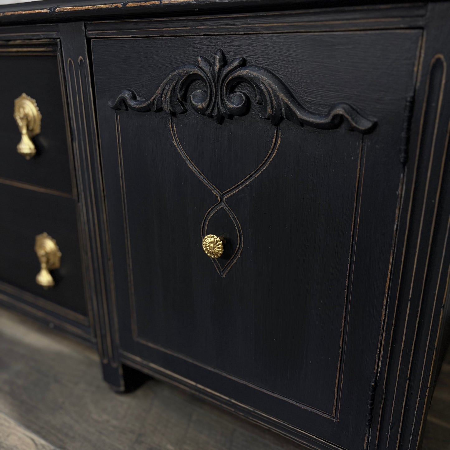 Low Antique Black Buffet