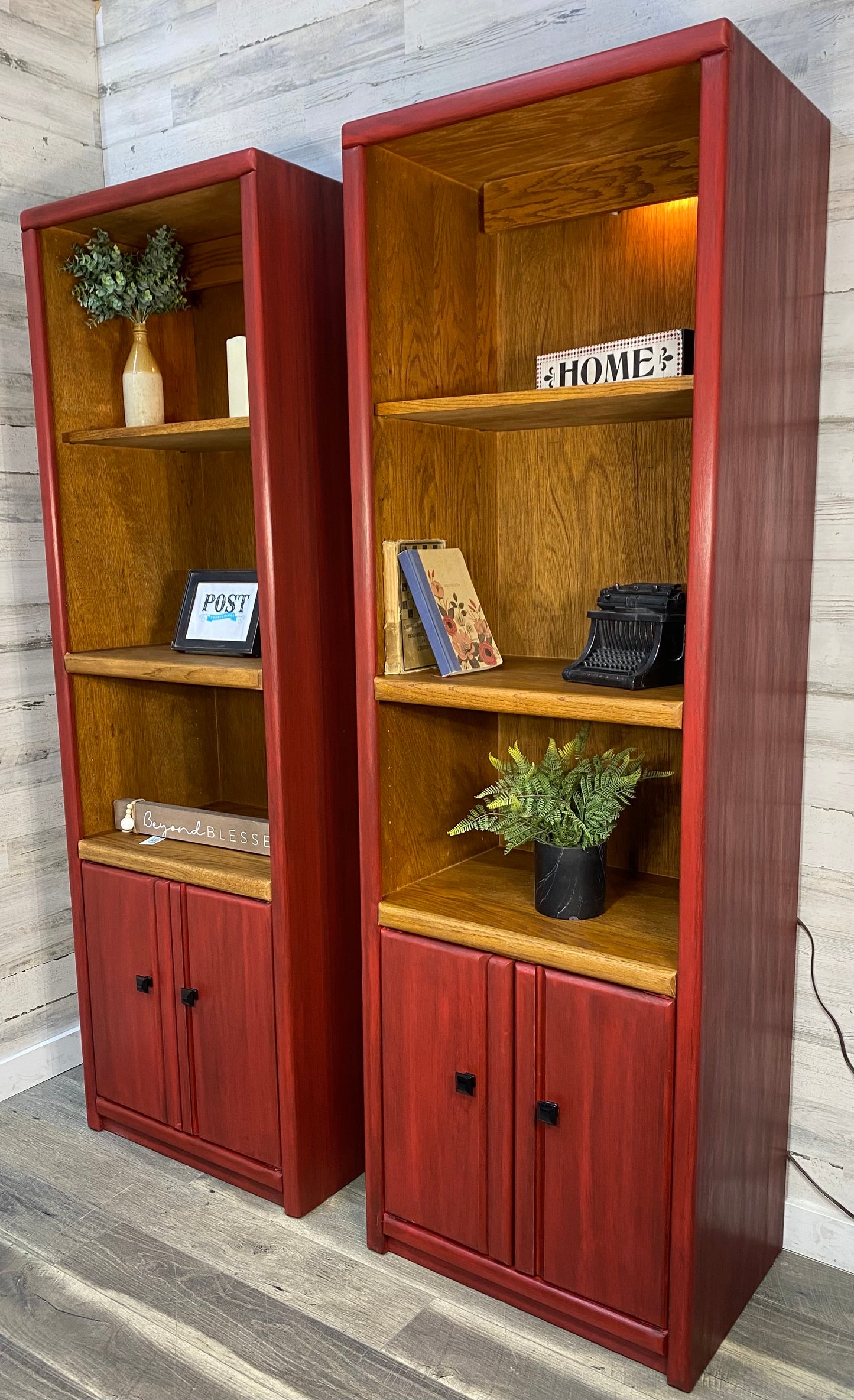Set Of 2 Barn Red Bookshelves
