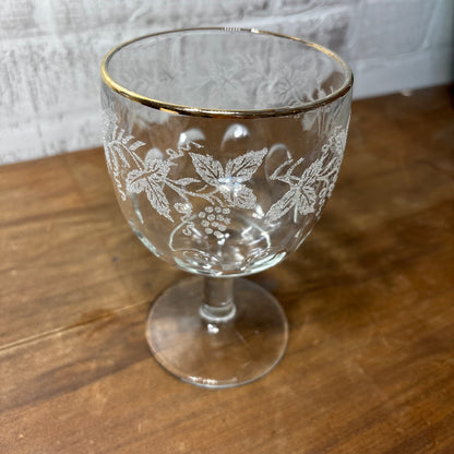Vintage Bartlett Collins Etched Grapes Thumbprint Goblet Wine Glass