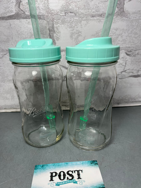 Ball Spiral Jar With Straw Set Of Two