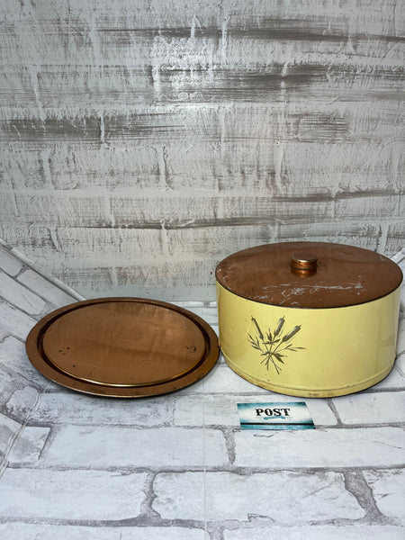 Vintage Decoware Cake Carrier Copper Cream Metal Tin