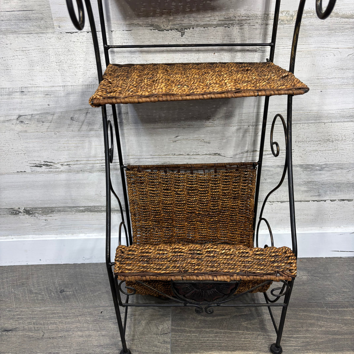Vintage Metal and Rattan Shelf Unit