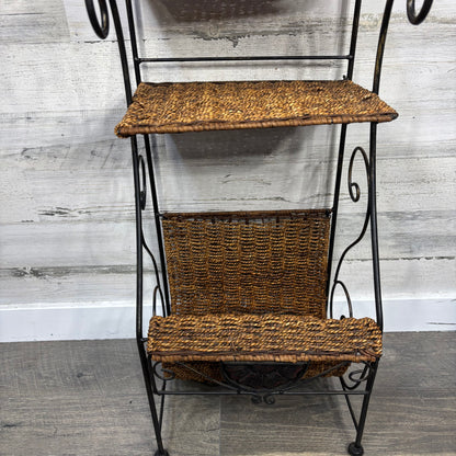 Vintage Metal and Rattan Shelf Unit
