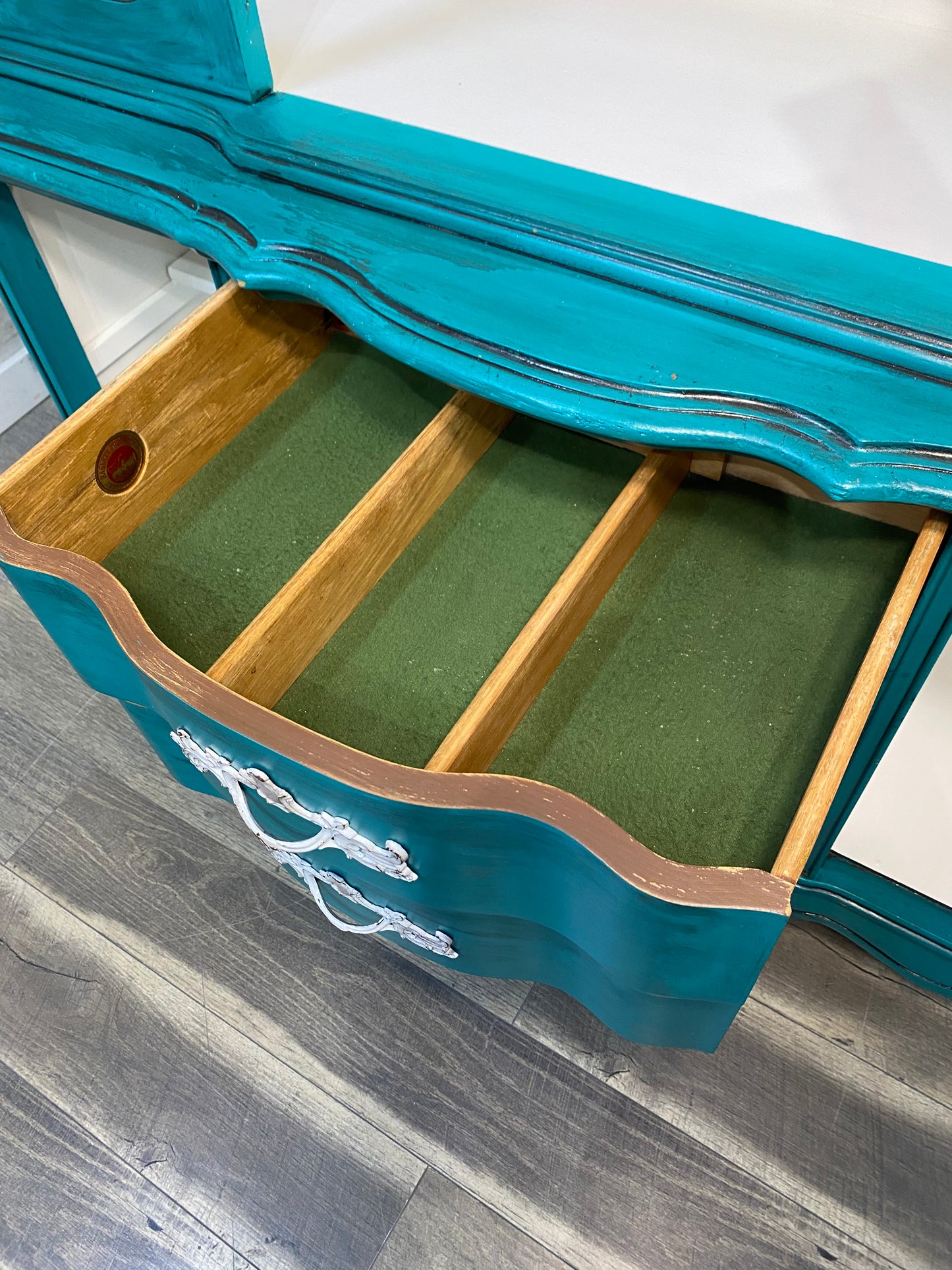 Turquoise Bassett French Provincial Hutch