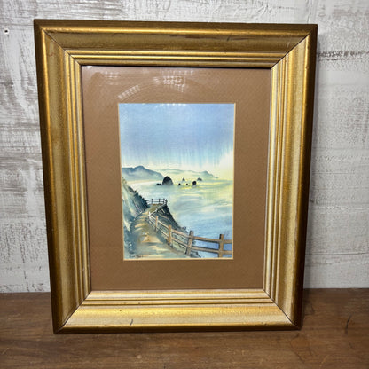 Framed Coastal Watercolor Painting Signed By Original Artist