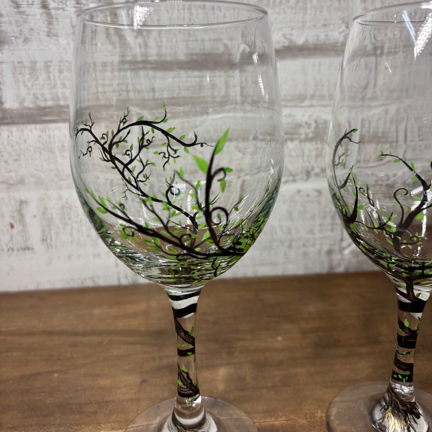 Hand Painted Tree Wine Glasses