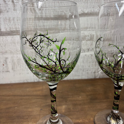 Hand Painted Tree Wine Glasses