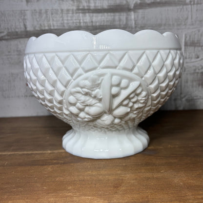 Vintage Heavy Indiana Company Canterbury Milk Glass Fruit Bowl