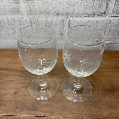 Vintage Etched Wine Glass Set Of Two