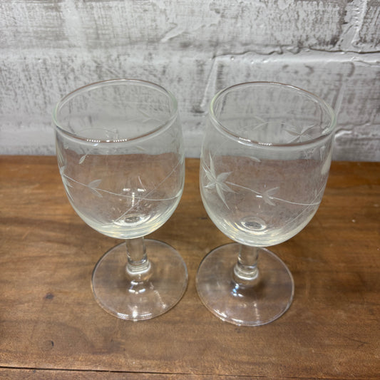 Vintage Etched Wine Glass Set Of Two
