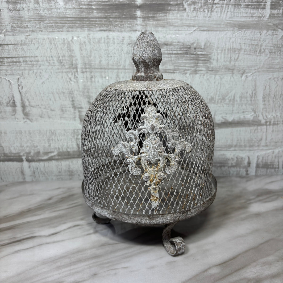 Fleur de Lis Metal Wire Cloche with Removable Top