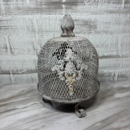 Fleur de Lis Metal Wire Cloche with Removable Top