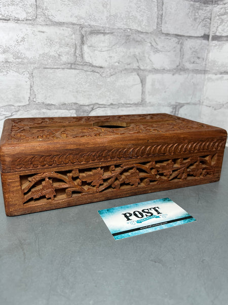 Indian Hand Carved Wooden Tissue Box