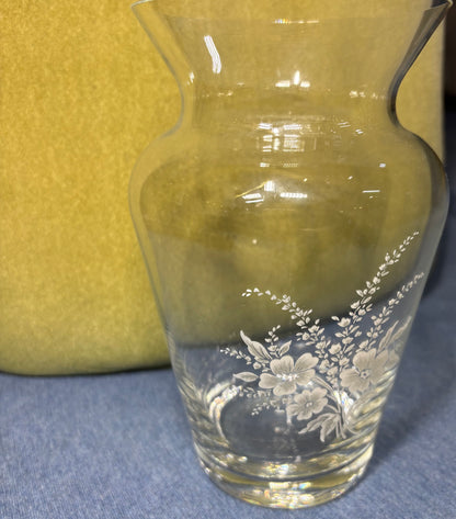 Floral Etched Glass Vase