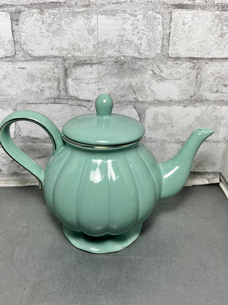 Vintage Flowered Teal Tea Pot