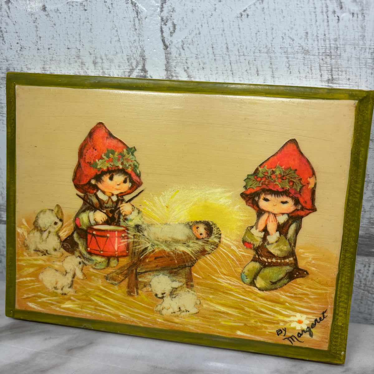 Vintage Christmas Nativity Scene By Margaret Wall Plaque