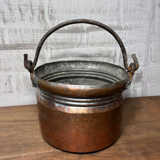Antique Copper Patina Cauldron Pail
