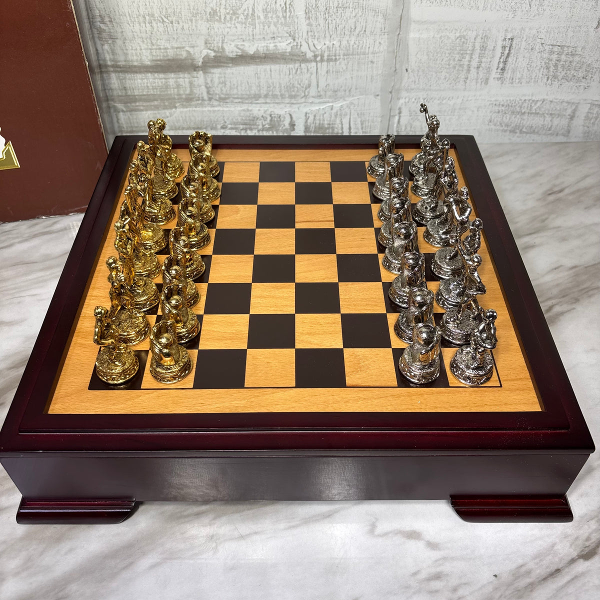 Vintage Merkury Gaming Baseball Chess Set with Wooden Storage Box