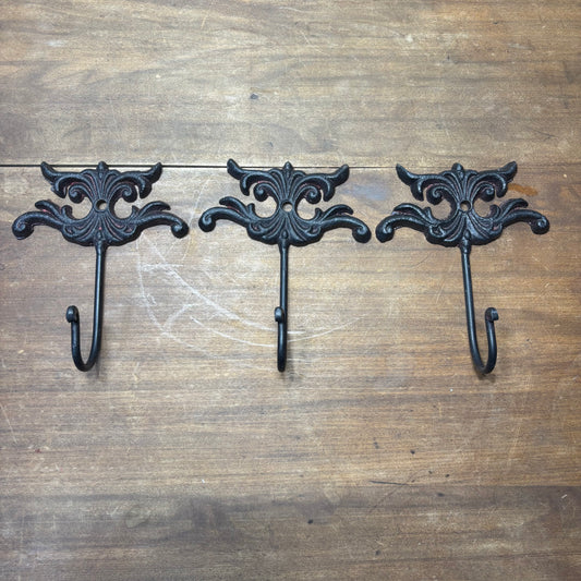 Vintage Victorian Style Cast Iron Wall Hooks Set Of 3