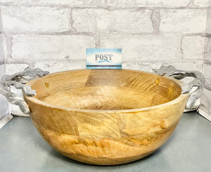 Wood Serving Bowl W/ Silver Leaf Handles