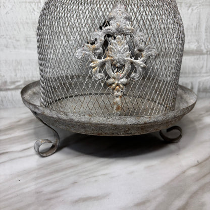 Large Fleur de Lis Metal Wire Cloche with Removable Top