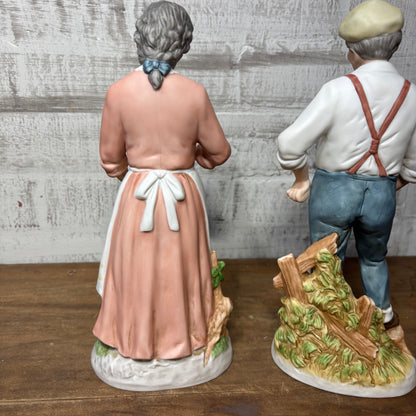 Vintage Homco Porcelain Elderly Couple W/ Dogs Figurine Set #1425