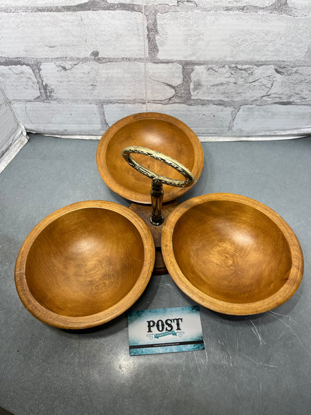 Mid Century Teak 3 Bowl Lazy Susan