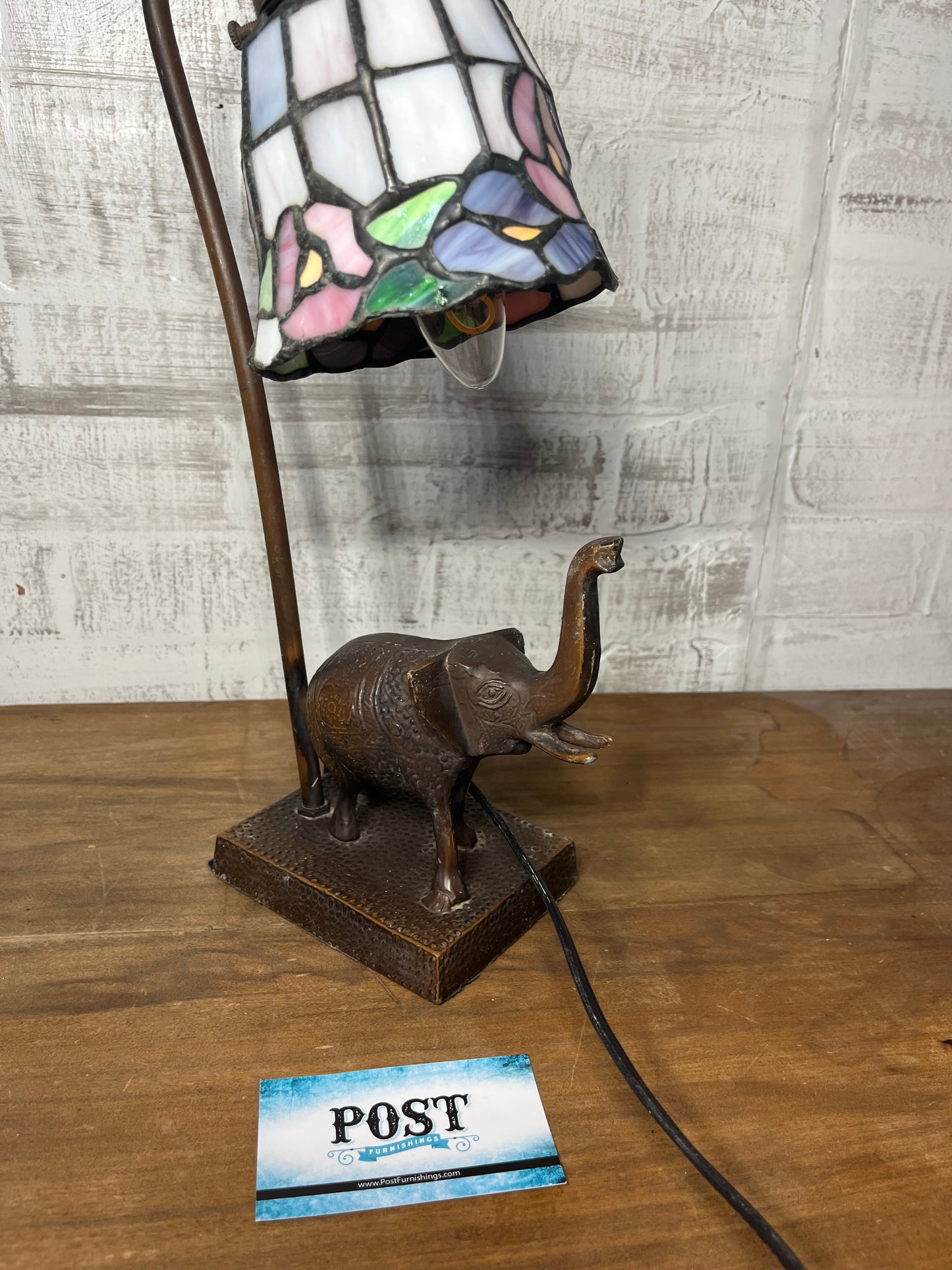 Stained Slag Glass Tulip Gooseneck Elephant Desk Lamp