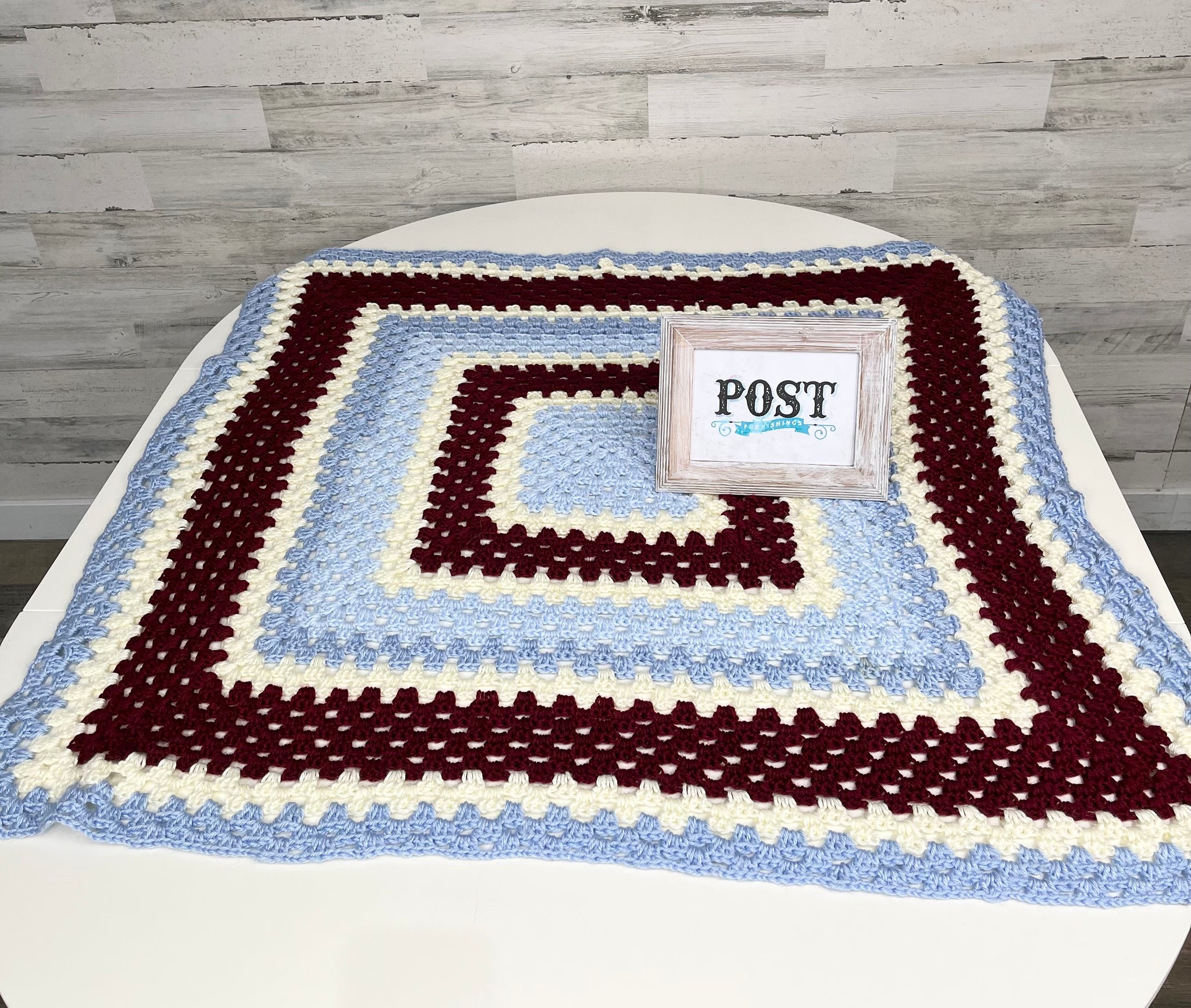 Lavender Maroon White Crochet Blanket