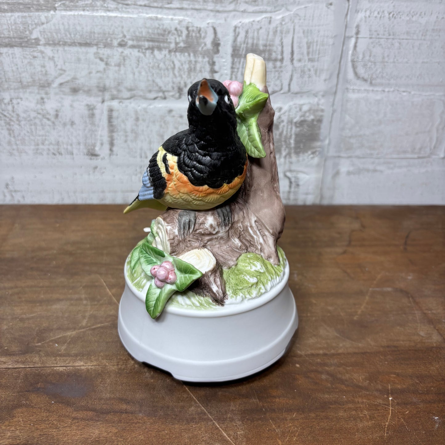 Vintage Porcelain Bird On A Branch Spinning Music Box