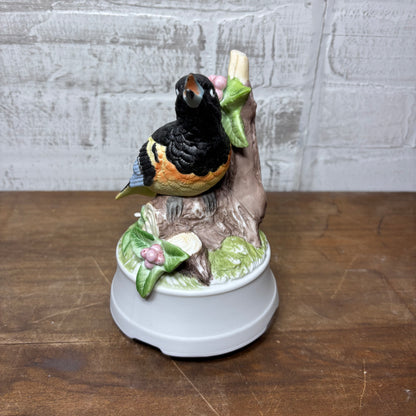 Vintage Porcelain Bird On A Branch Spinning Music Box