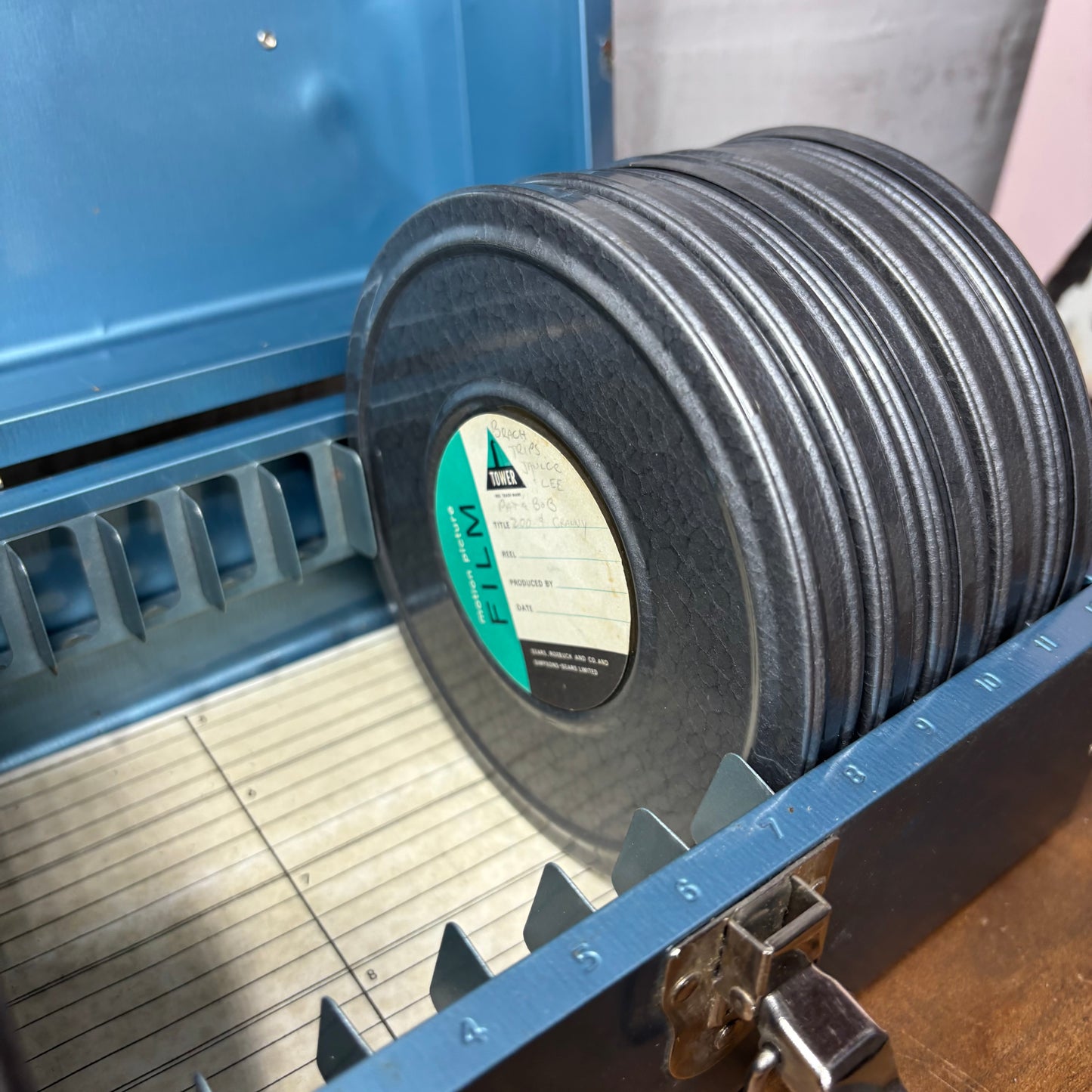 Vintage Blue Metal Film Reel Storage Case
