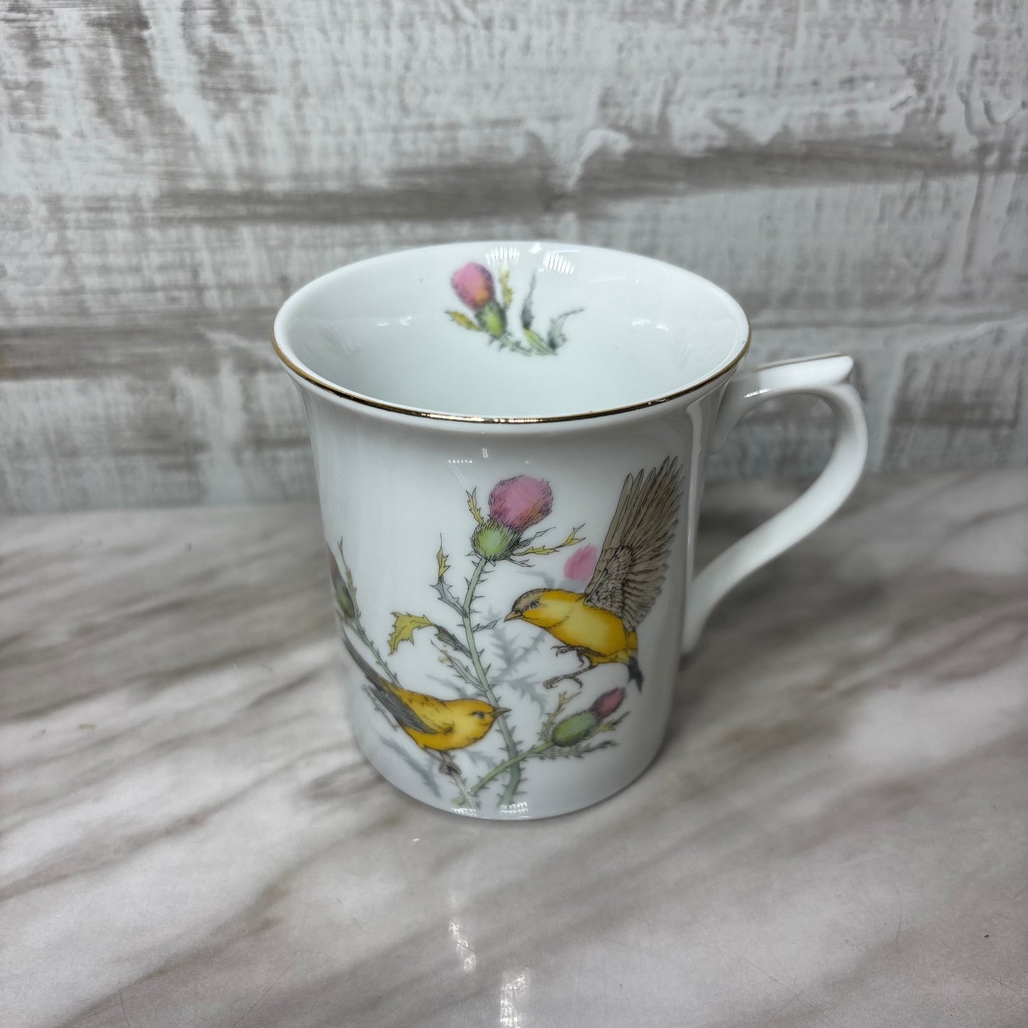 Vintage Porcelain Yellow Bird Gold Trim Mug