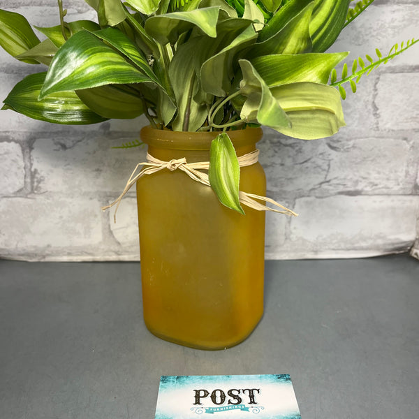 Frosted Yellow Vase W/ Faux Plants