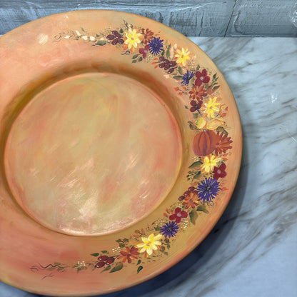 Large Fall Themed Hand Painted Metal Bowl/ Tray