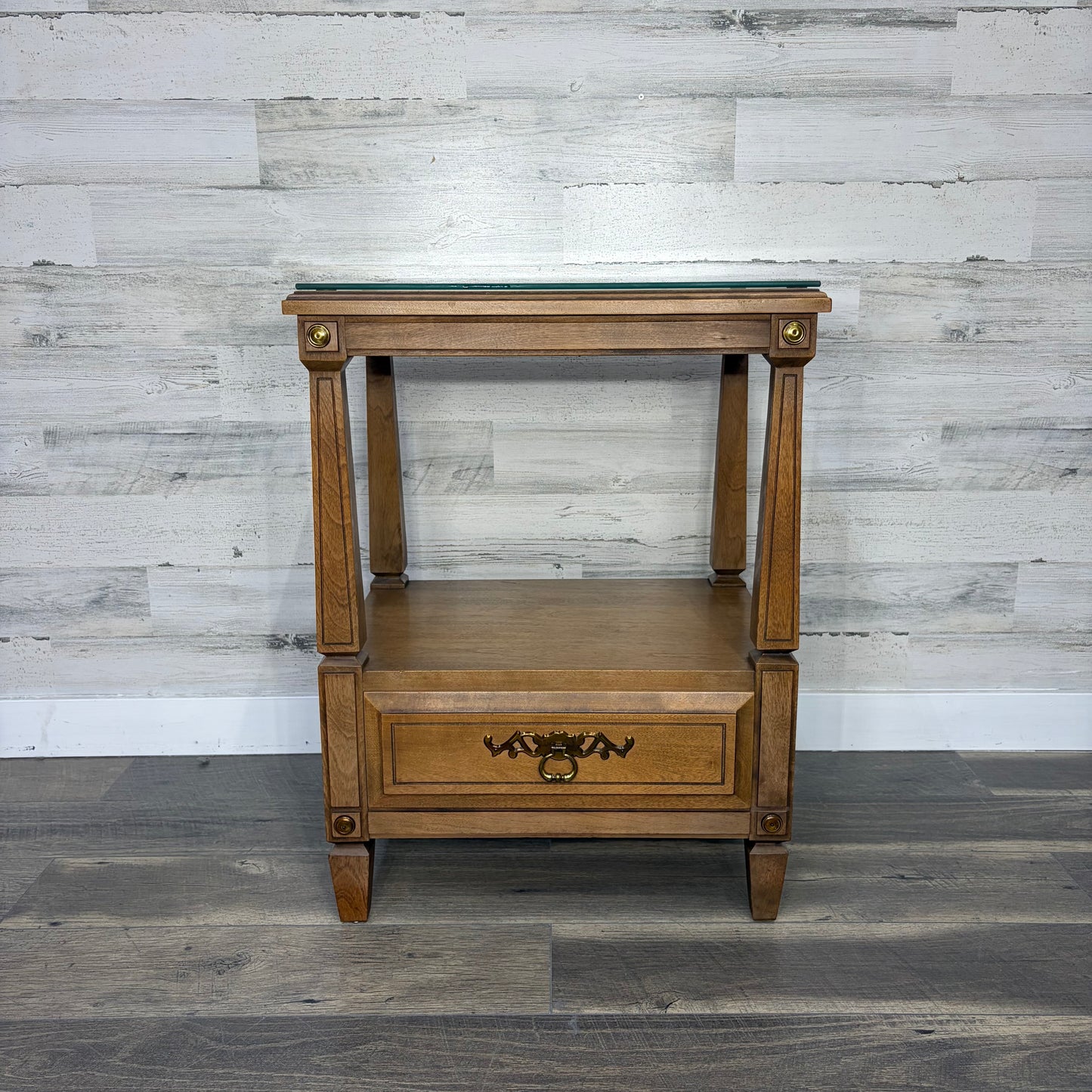 Vintage Rway French Regency End Table W/ Glass Top