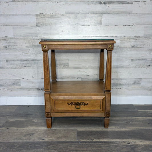 Vintage Rway French Regency End Table W/ Glass Top