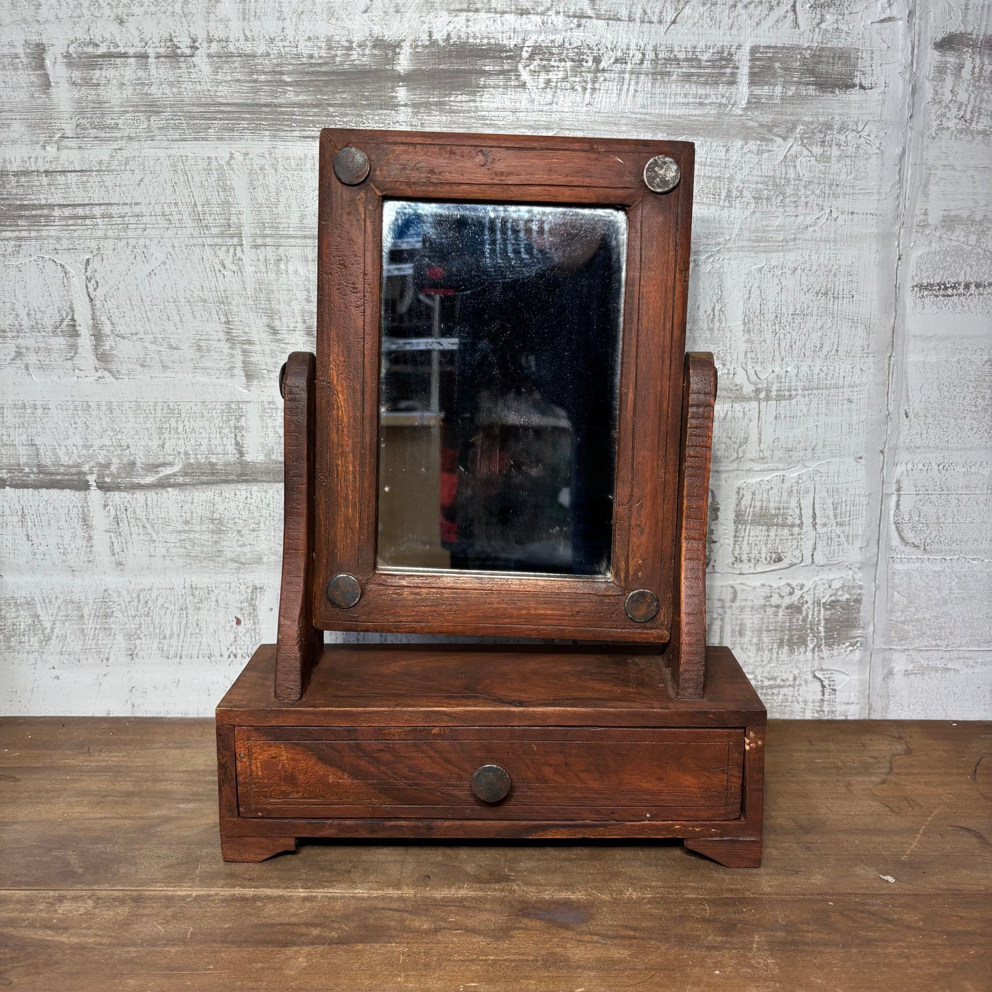 Antique Wood Tabletop Shaving/ Dressing Mirror