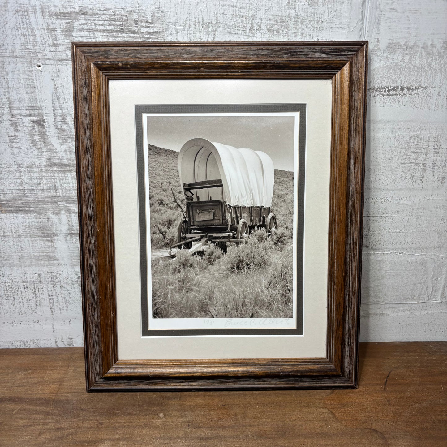 Black And White Framed Covered Wagon Picture